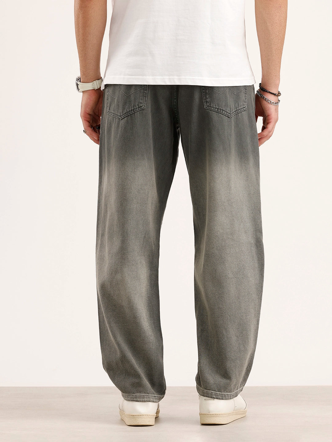 Loose Fit Pleated Denim Jeans | Grey