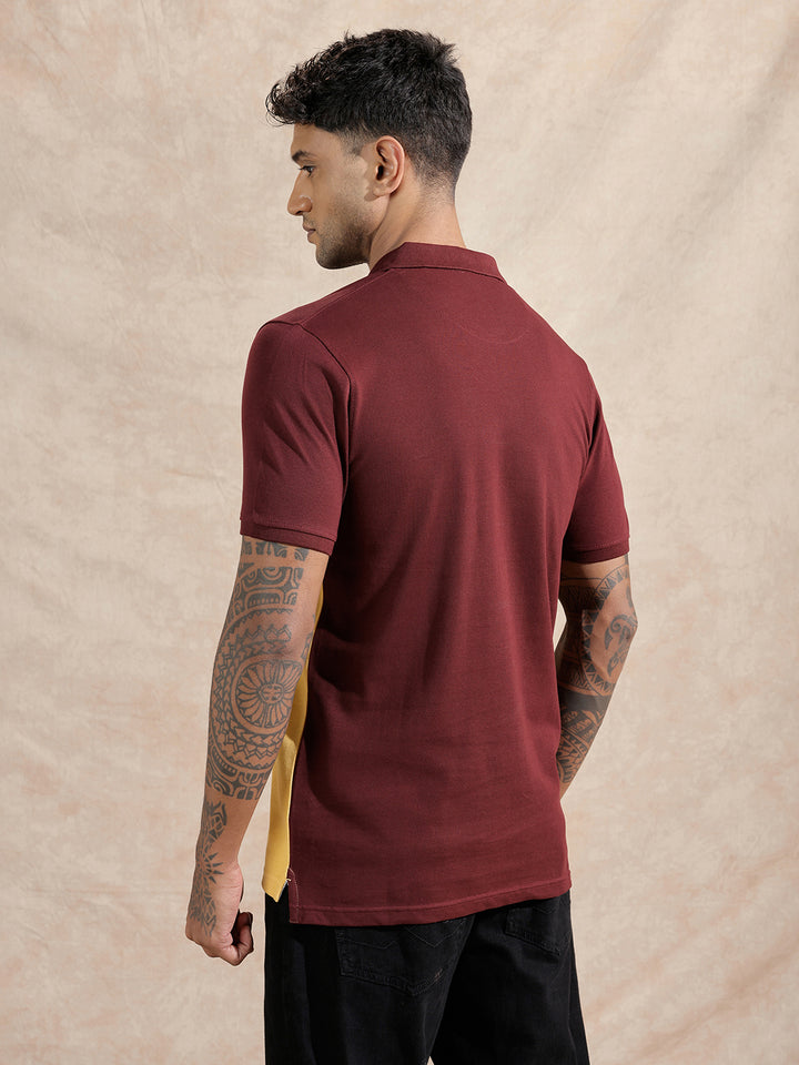 Cut & Sew Polo T-Shirt | Maroon & Yellow