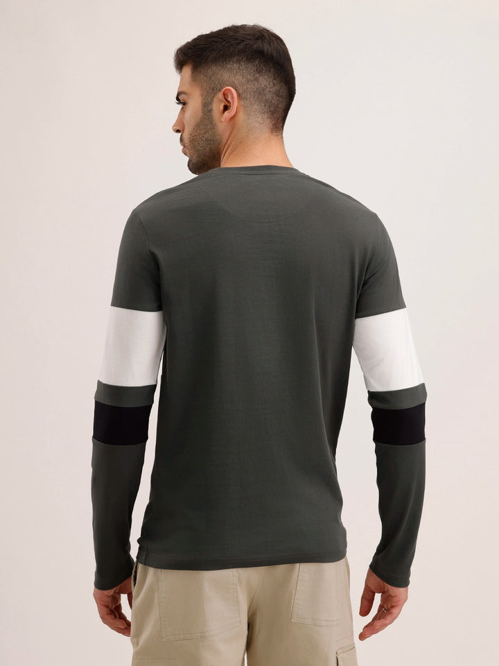 Slim Fit Cut & Sew Long Sleeved T-Shirt | Olive