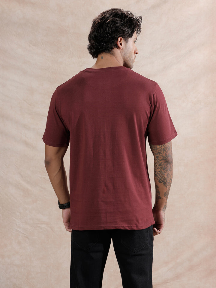 Glitched Logo Printed T-Shirt | Maroon