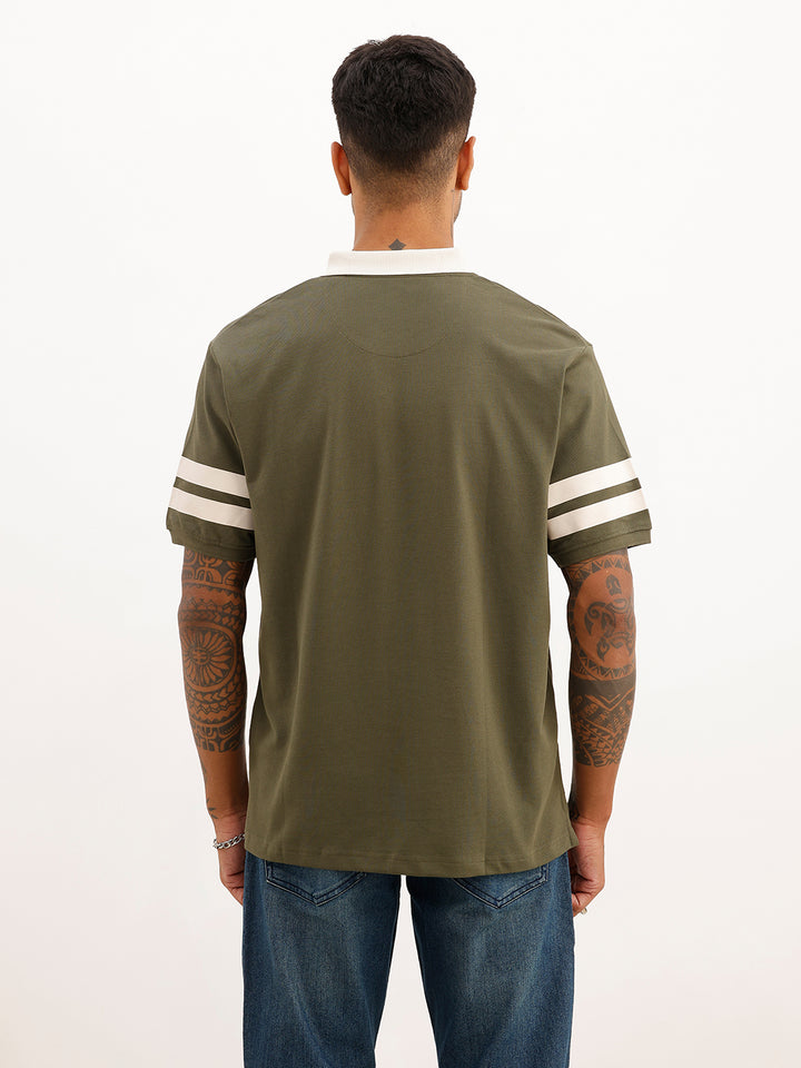 Comfort Fit Contrast Collar Polo T-Shirt | Olive