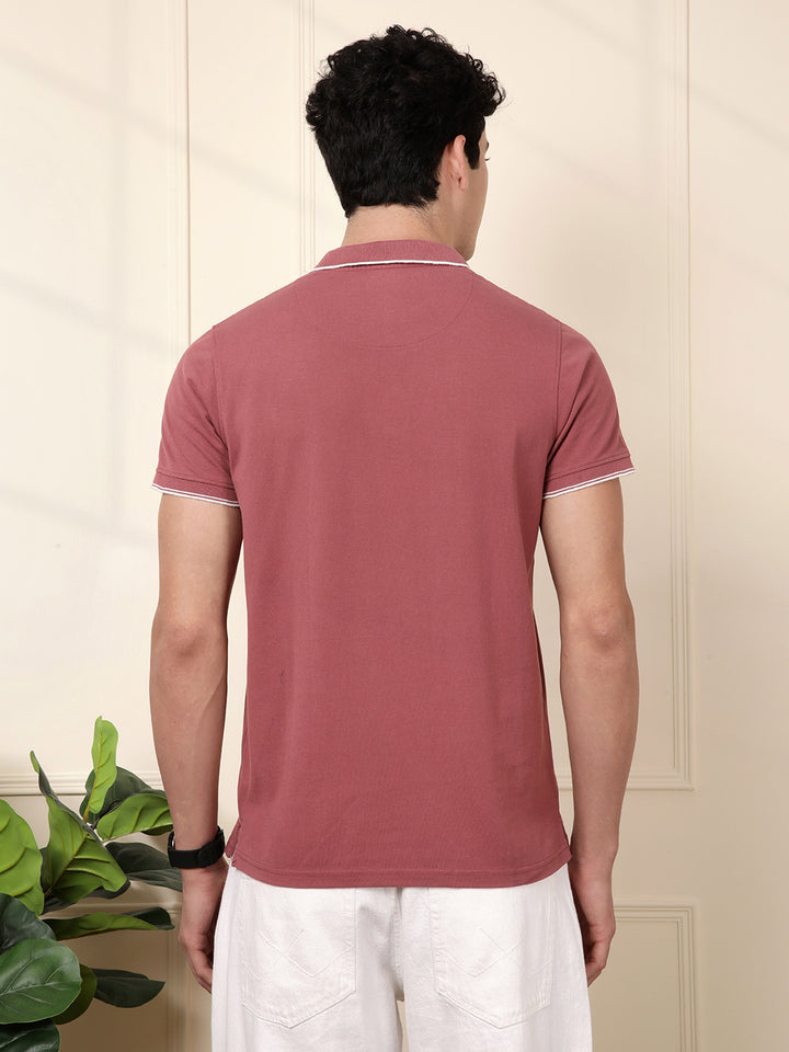 Solid Collar Tipping Polo T-Shirt | Rust