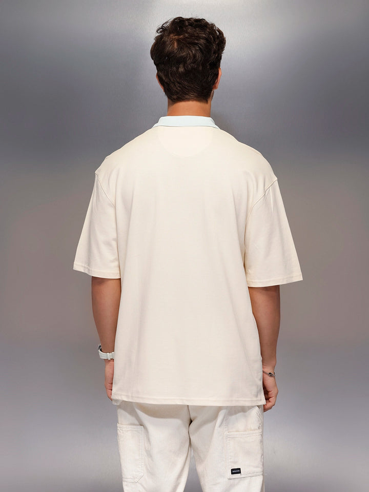 Colour Blocked Oversized Polo T-Shirt   |  Beige