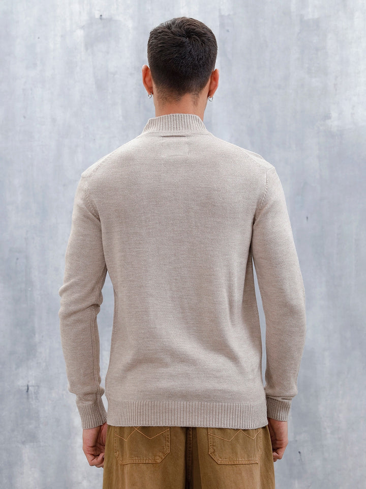 Men's Solid Slim Fit Pullover | Cream