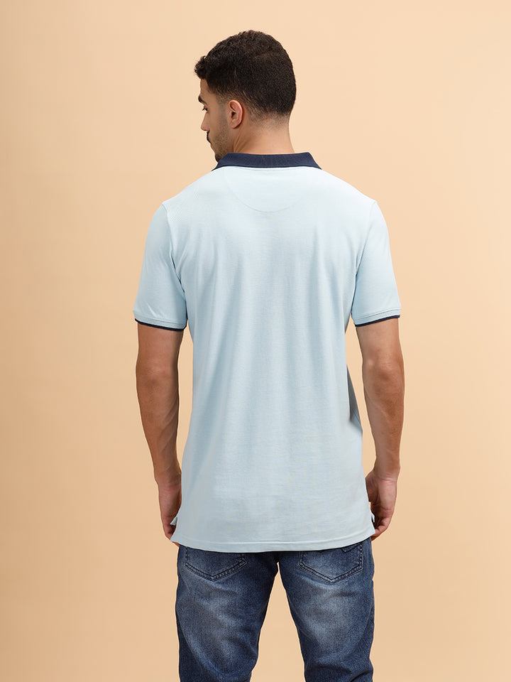 Glitched Logo Printed Polo T-Shirt | Light Blue