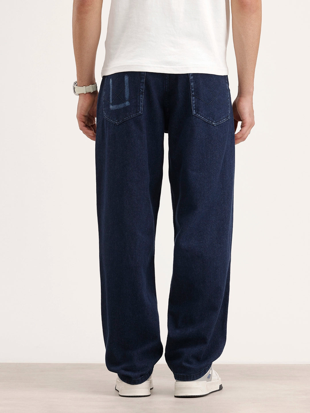 Loose Pleat Fit Denim Jeans | Dark Blue
