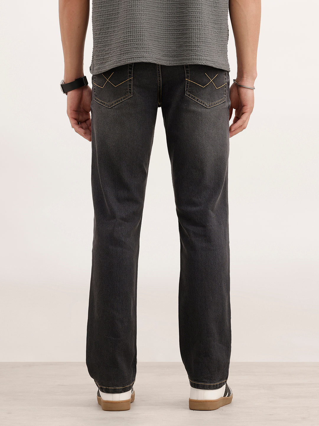 Straight Fit Faded Denim Jeans  | Grey