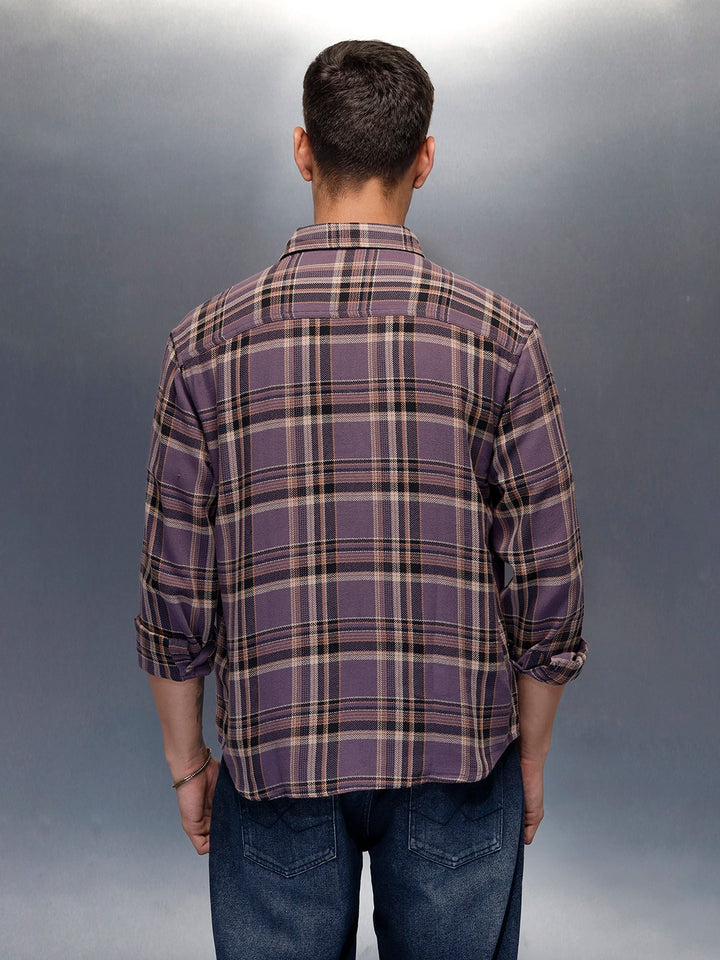 Men's casual comfort fit checkered pattern shirt | Purple