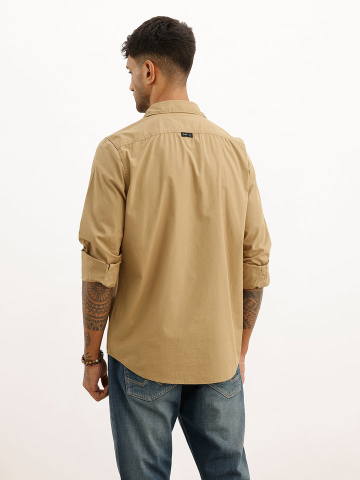 Solid Comfort Fit Full Sleeve Shirt | Beige