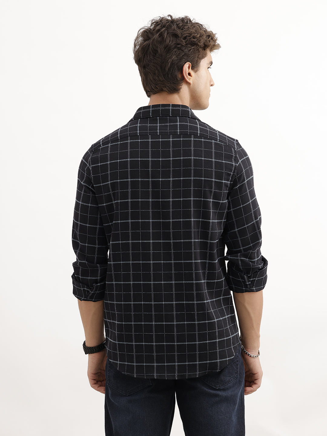 Checkered Slim Fit Full Sleeve Shirt | Black
