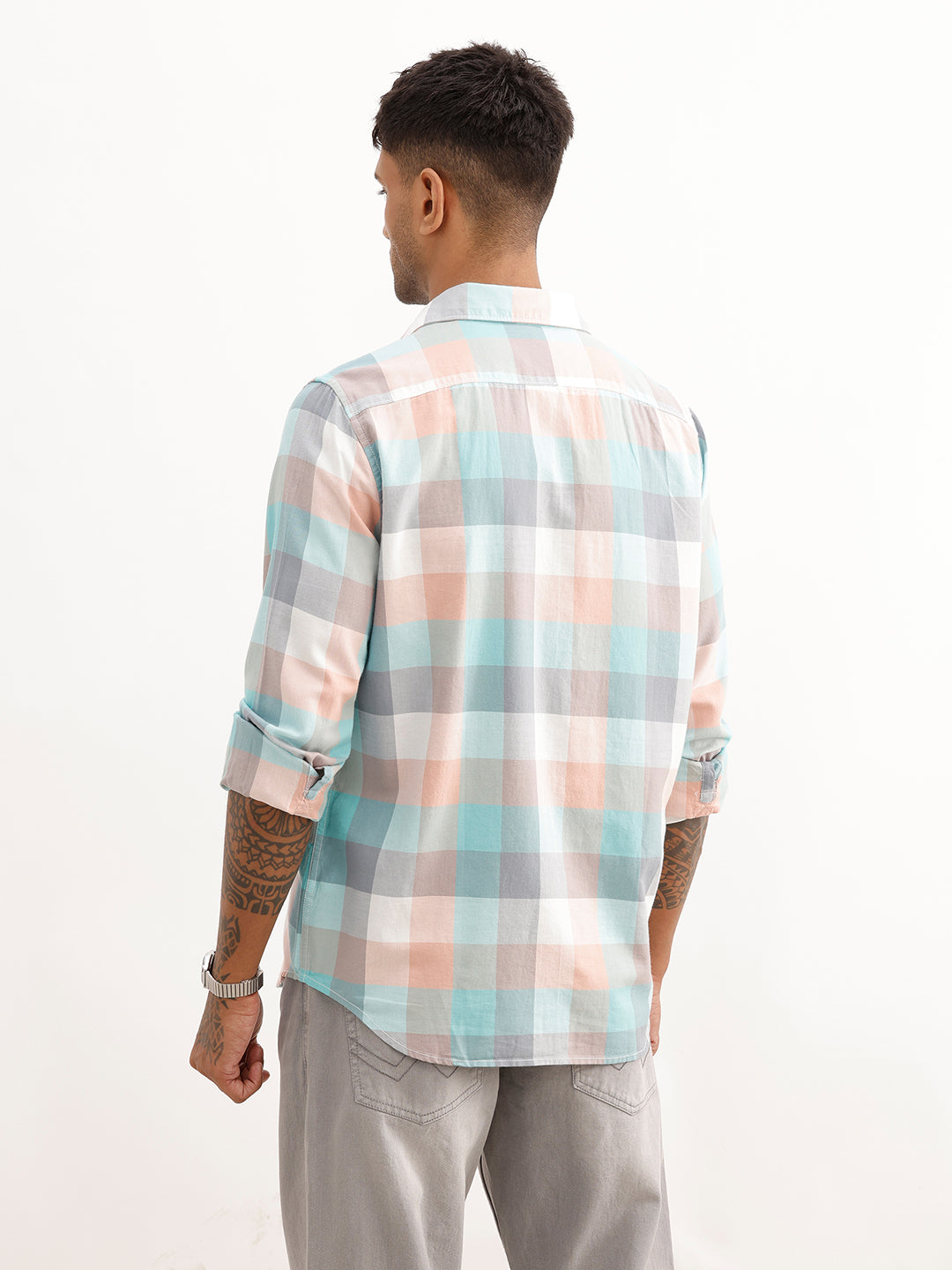 Regular Fit Checkered Shirt | Orange