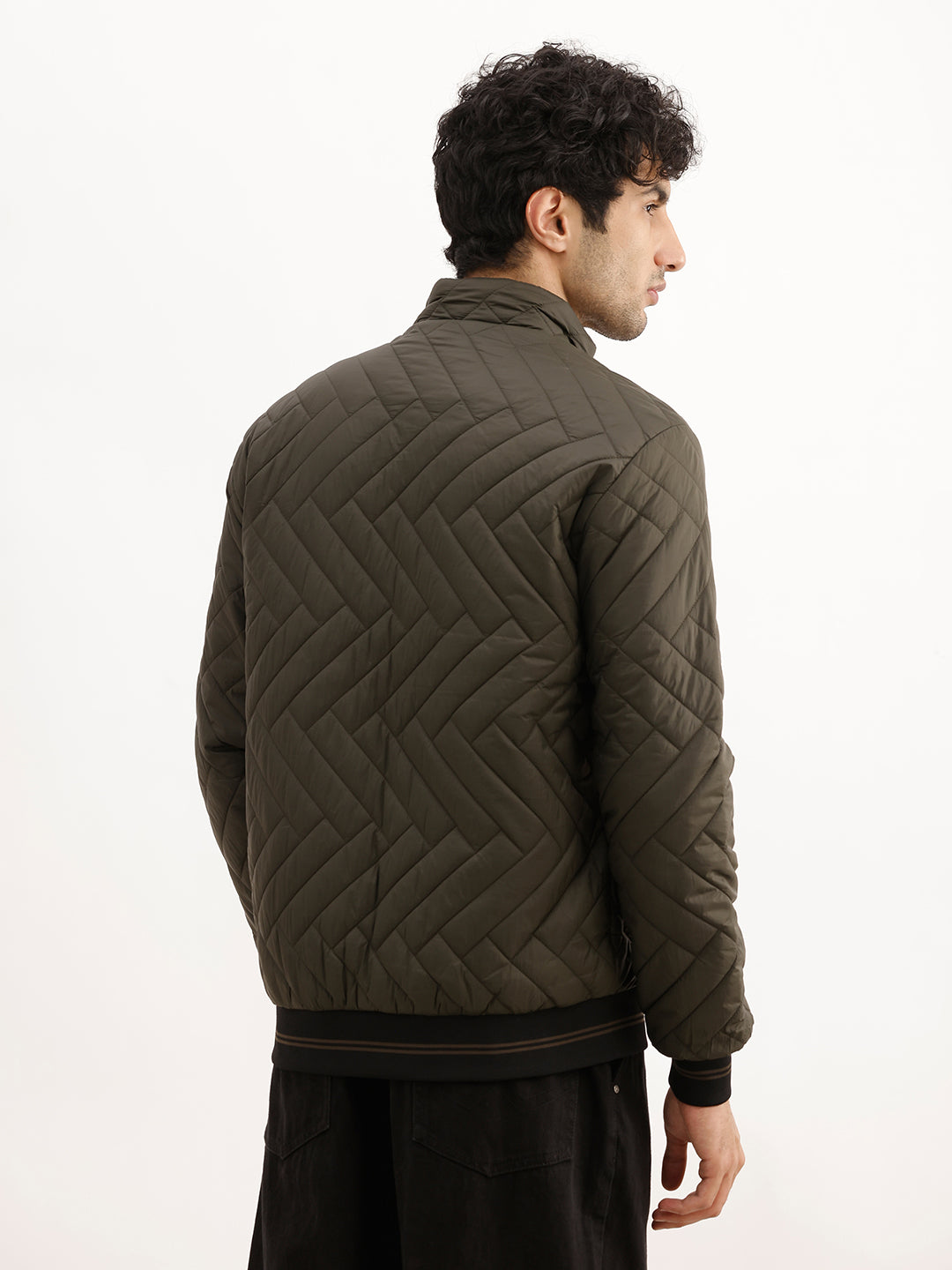 Solid Regular Fit Puffer Jacket | Olive