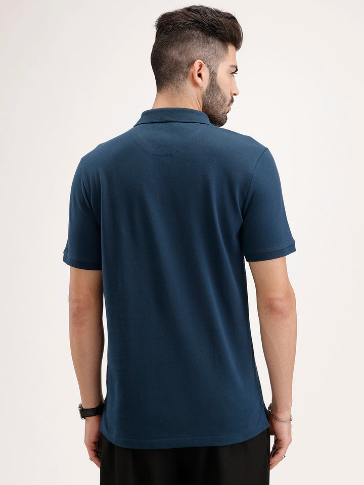 Slim Fit Pannel Printed Polo T-Shirt | Teal