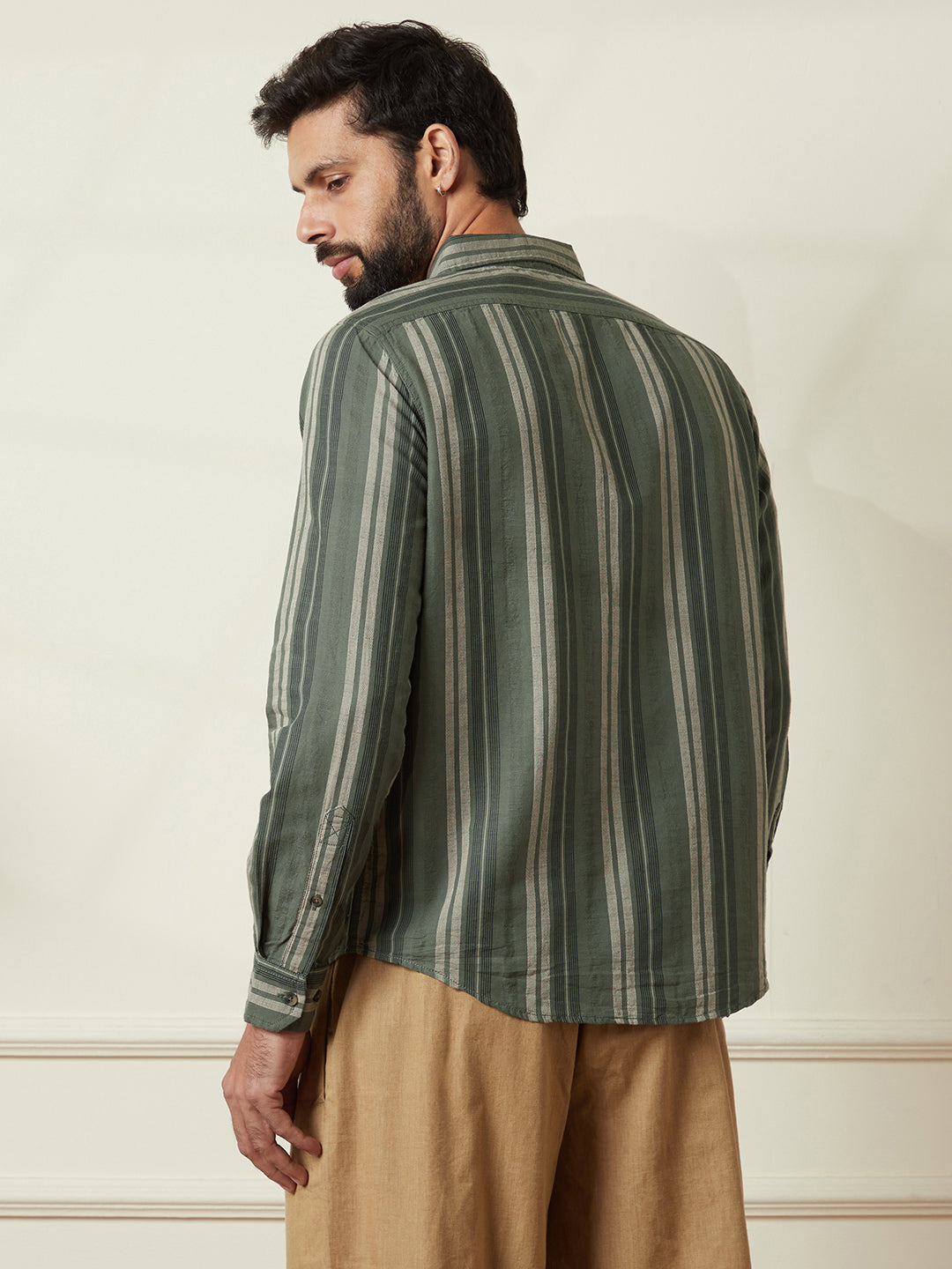 Striped Full Sleeve Shirt in Green