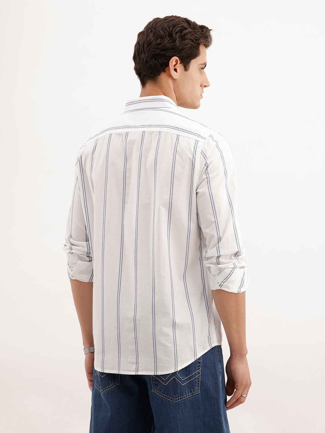 Slim Fit Striped 100% Cotton Shirt  | White