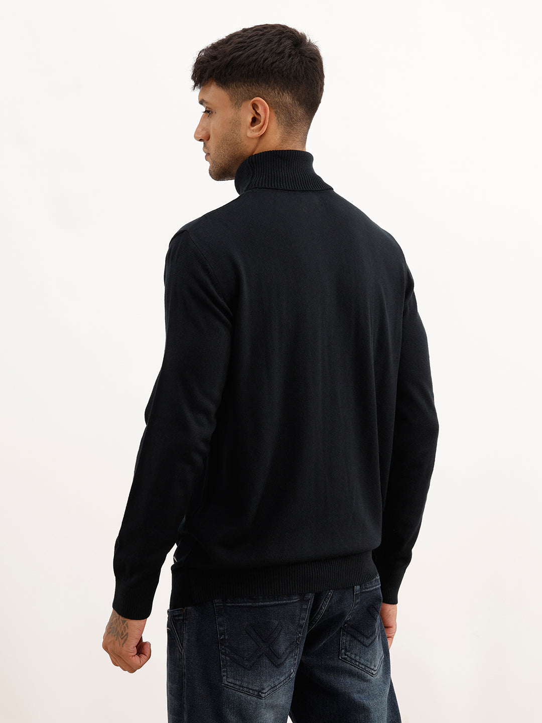 Solid Regular Fit Turtle Neck Sweater | Black