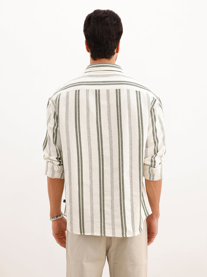Oversized Textured Full Sleeve Shirt | Off White