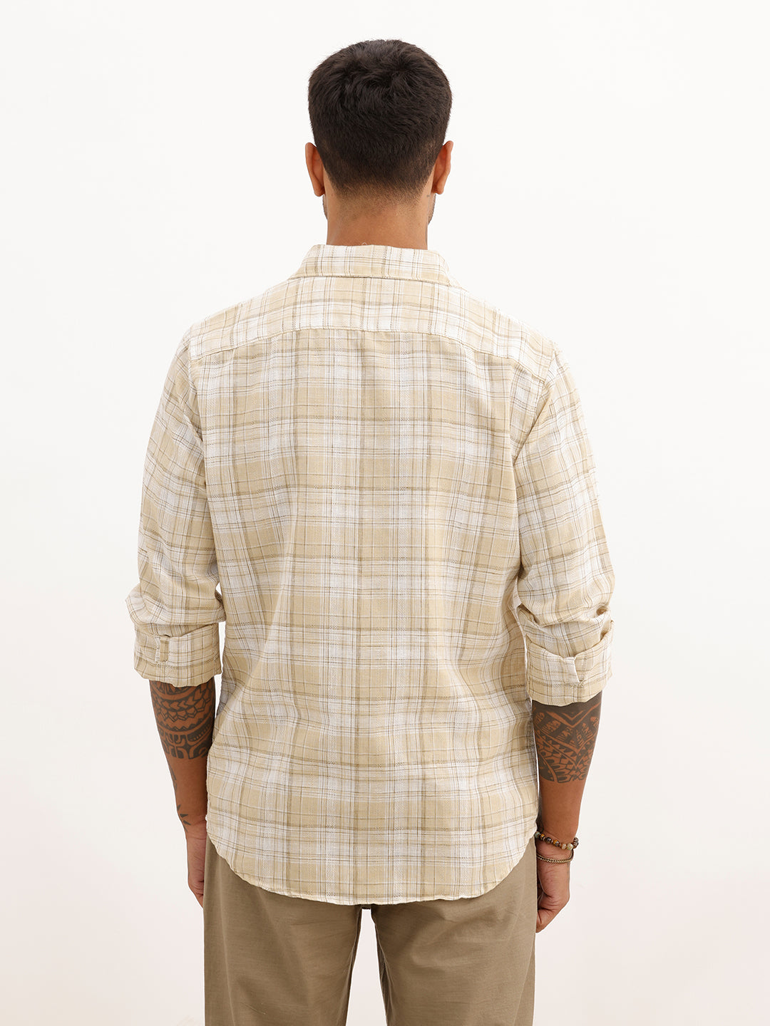 Regular Fit Full Sleeve Checkered Shirt | Beige