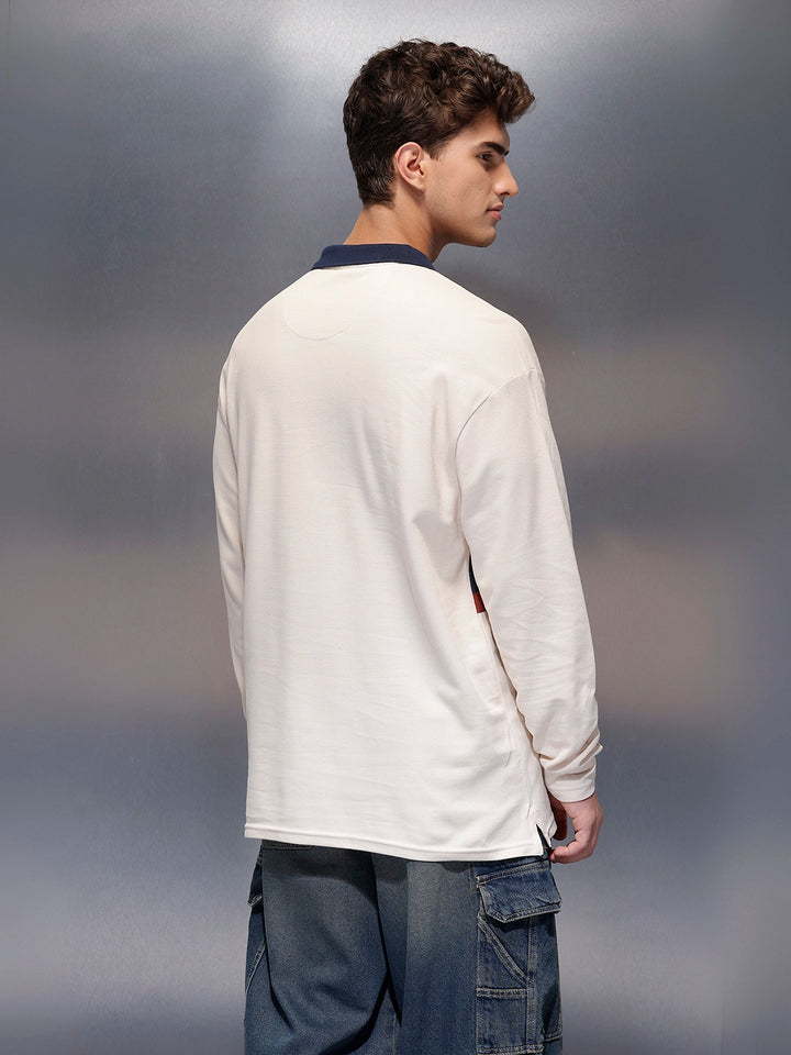 Classic Oversized Full Sleeves Polo T-Shirt  | Beige