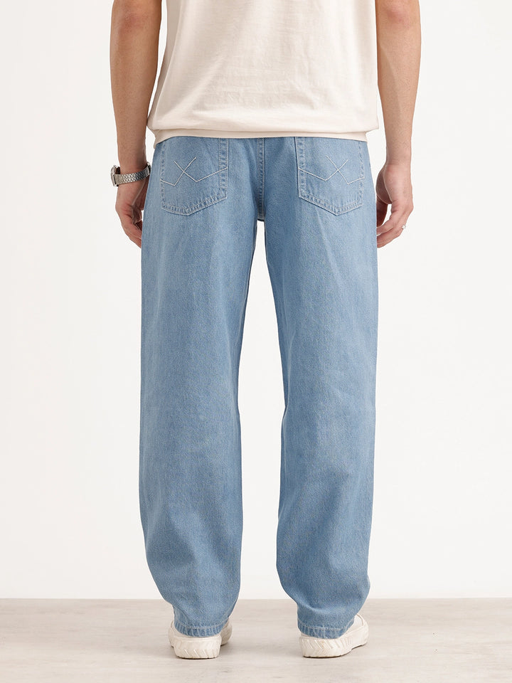 Solid Loose Fit Denim Jeans | Light Blue