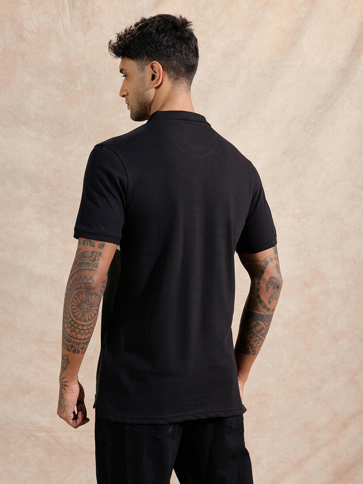 Cut & Sew Polo T-Shirt | Black & Olive