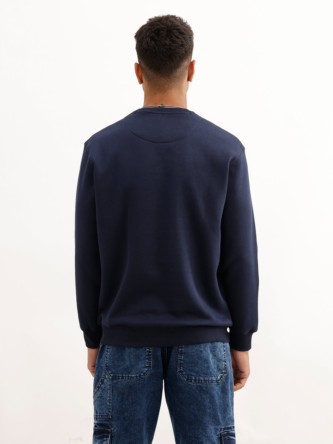 Comfort Fit Placement Printed Sweatshirt | Navy Blue