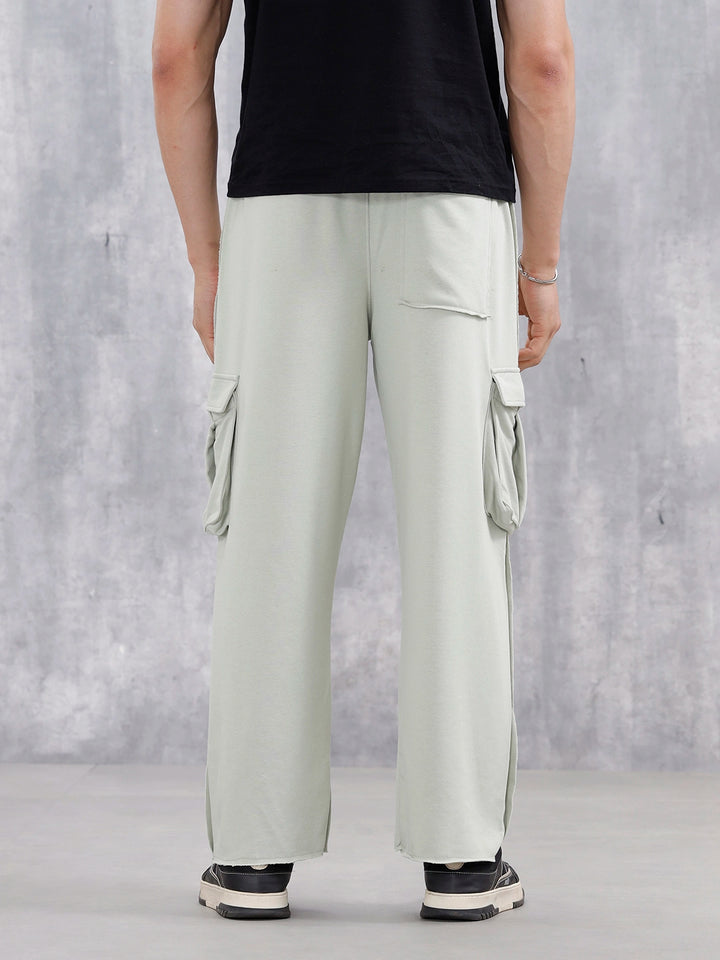 Casual Raw Edged Cargo Pants For Men | Light Green