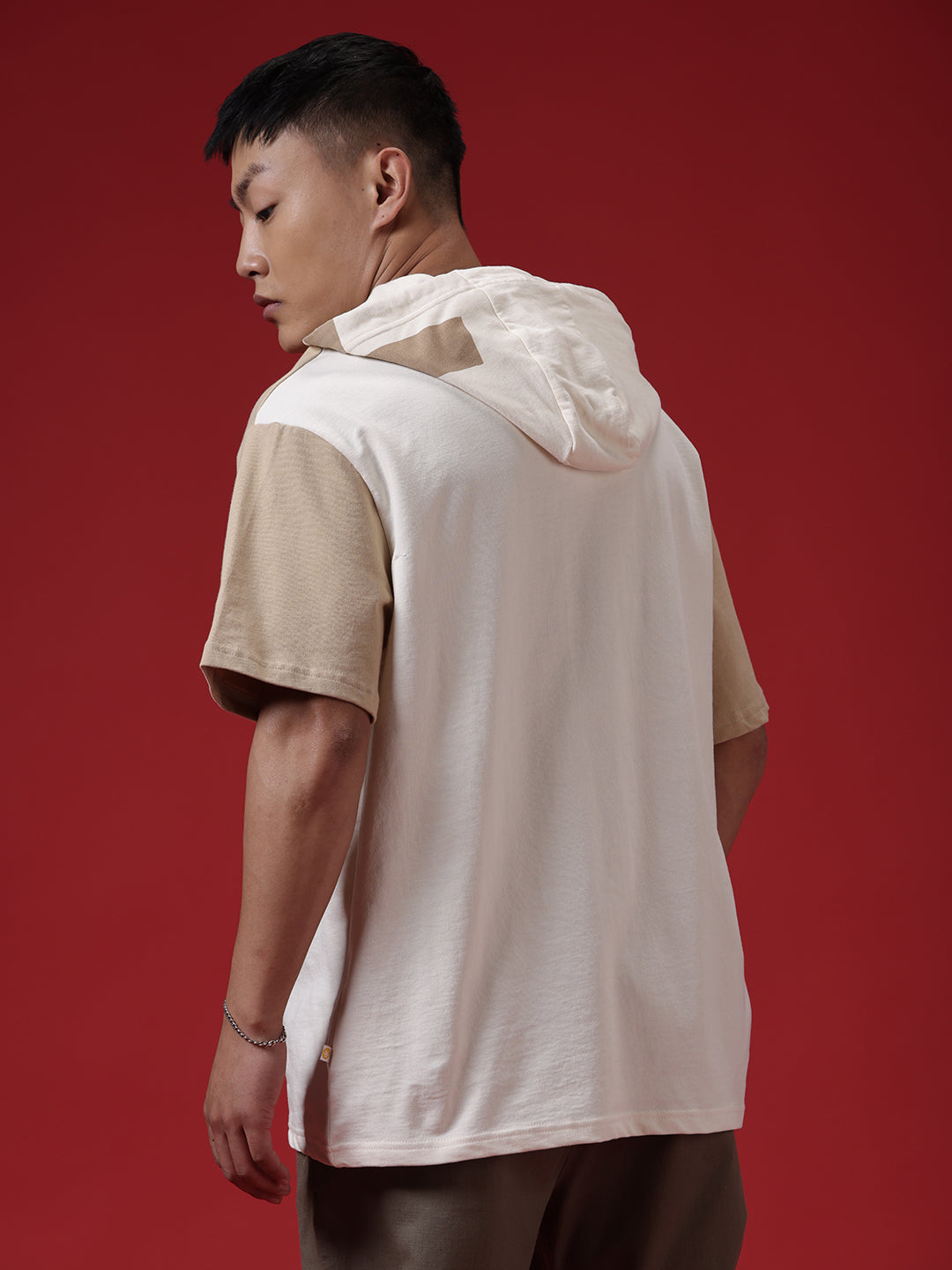 Cut & Sewn Oversized Beige T-Shirt