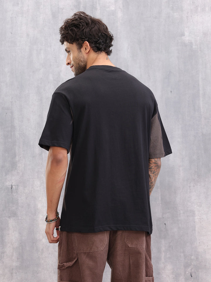 Black & Brown Tie-Dye Graphic T-Shirt With Bold Wrogn Print | Black