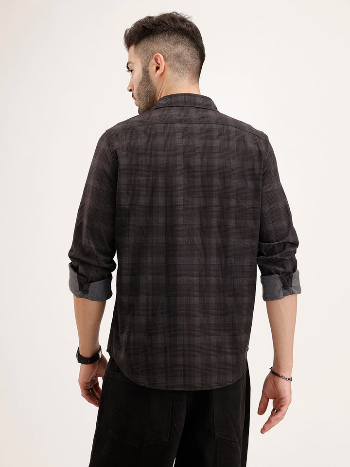 Slim Fit Checkered Shirt | Black