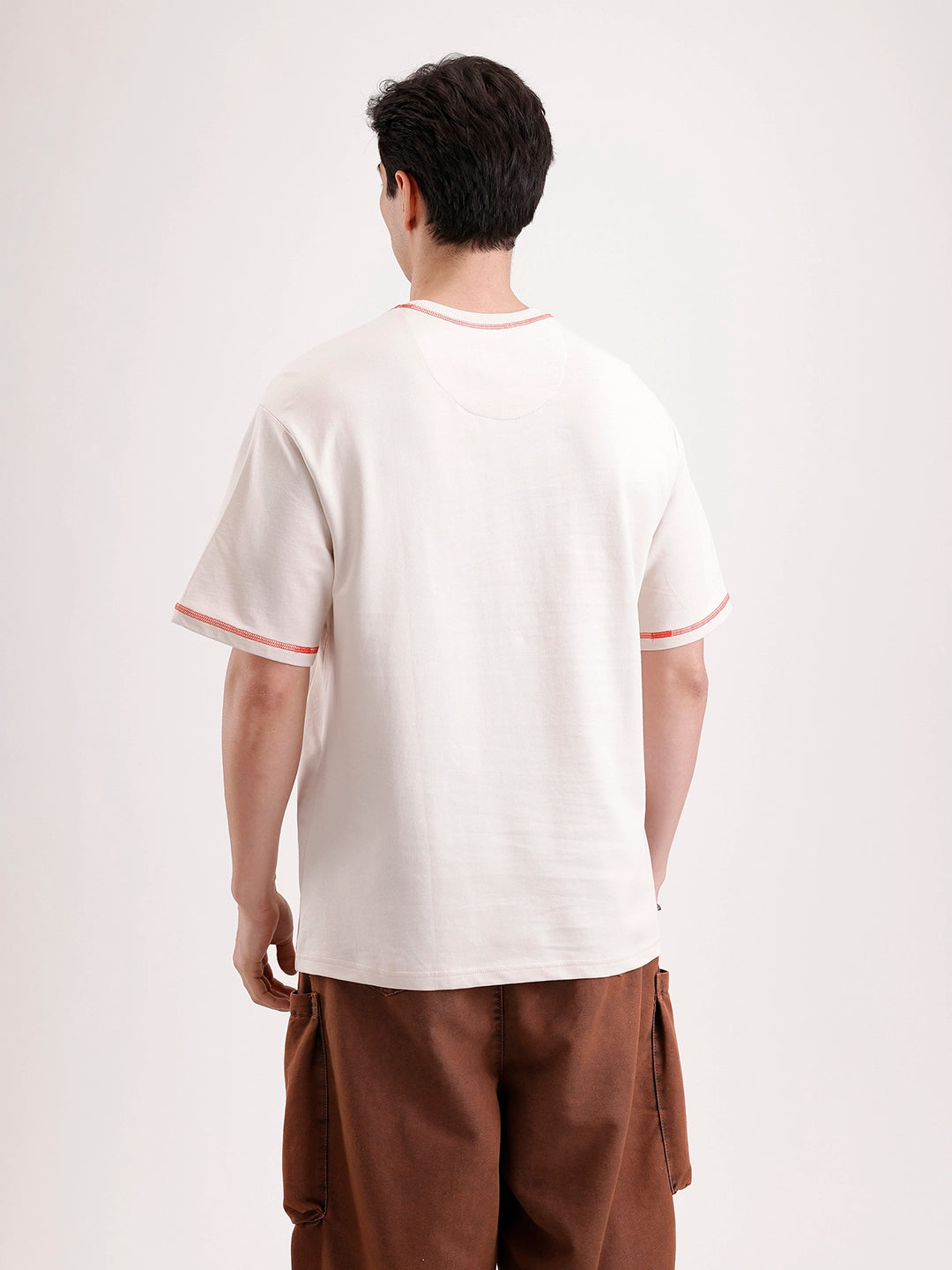 Placement Printed Oversized T-Shirt   |  Beige