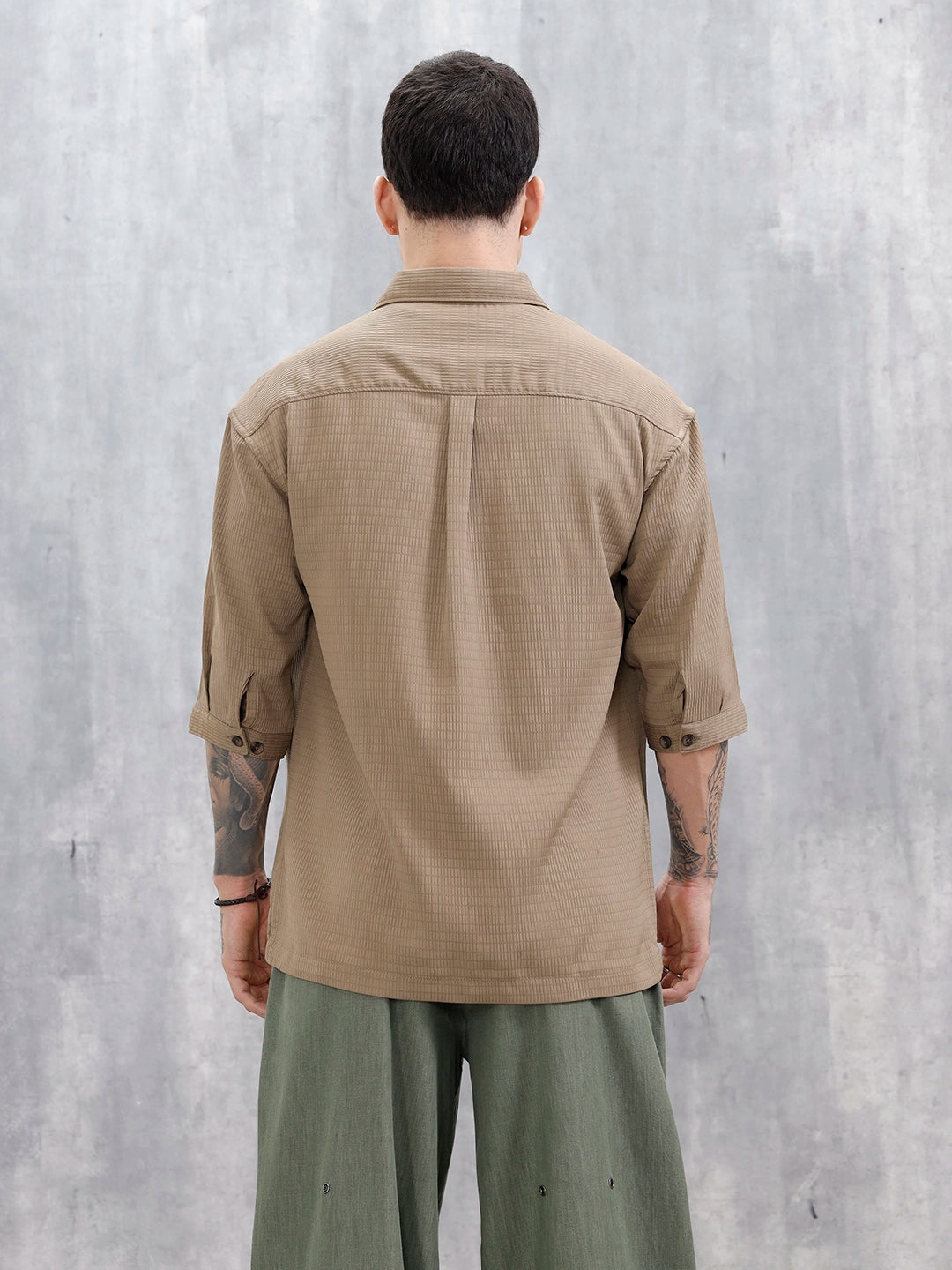 Wrogn Comfort Fit Self Textured Shirt | Khaki