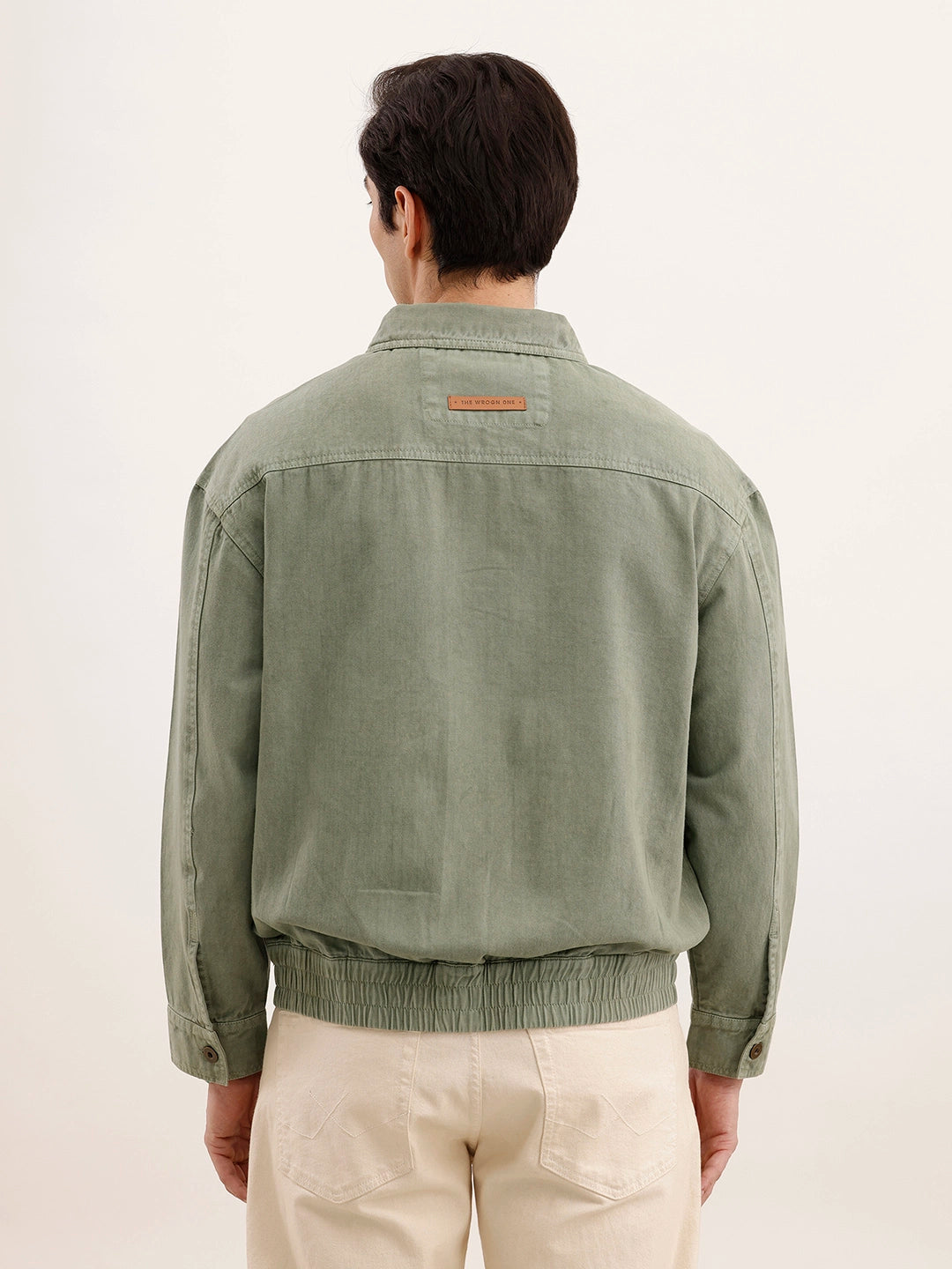 Oversized Zipper Denim Jacket | Olive