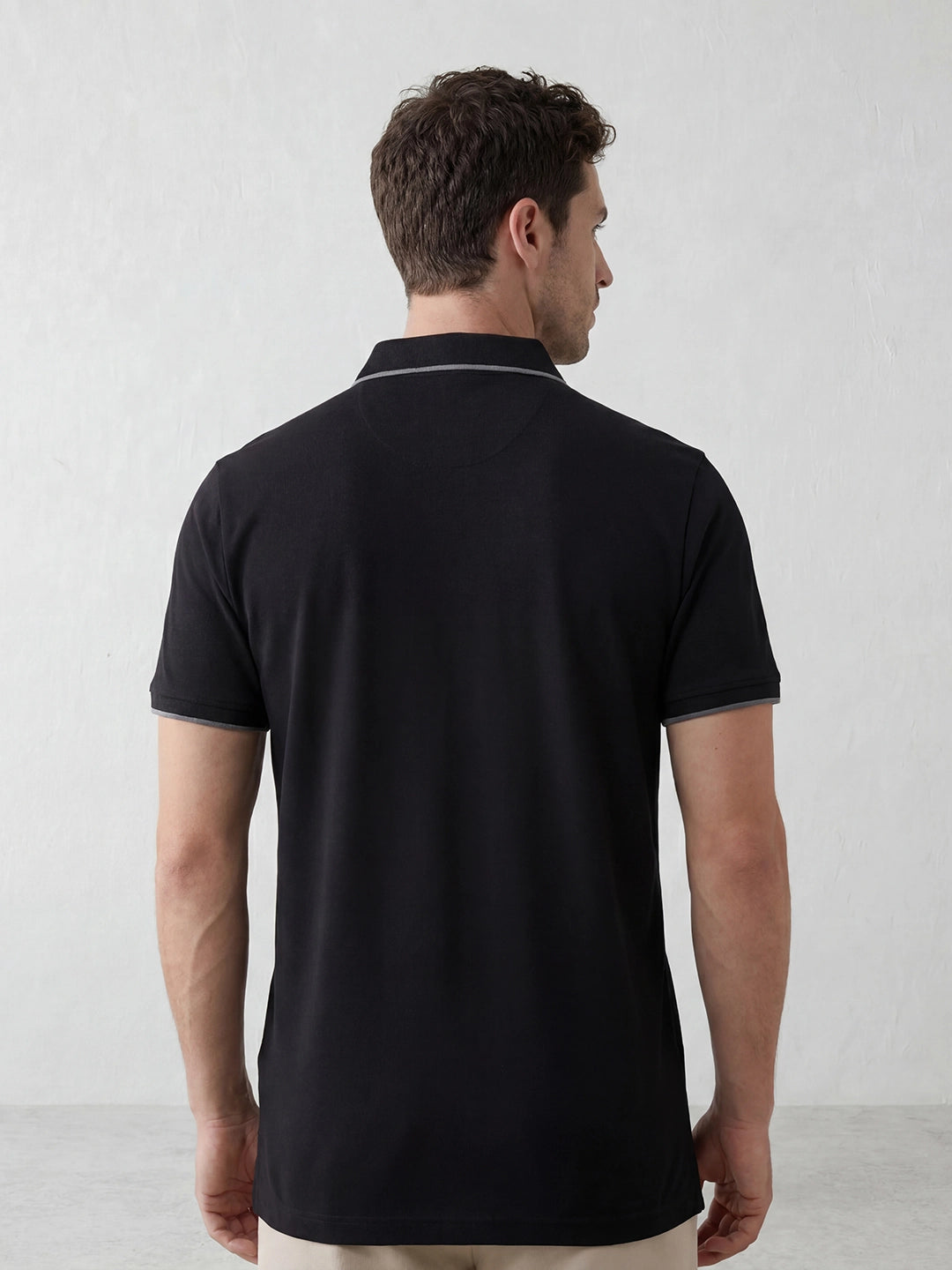 Solid Tipping Collar Polo T-Shirt | Black