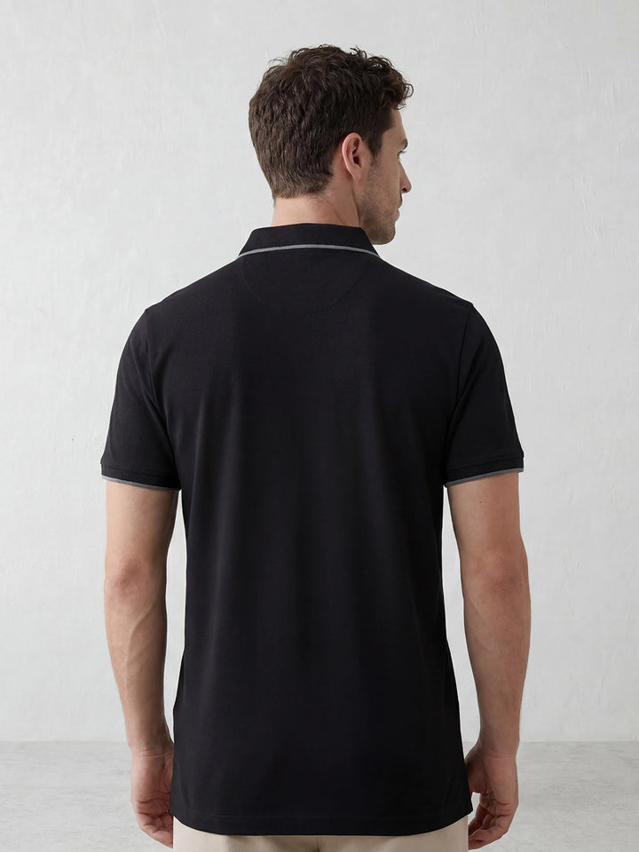 Solid Tipping Collar Polo T-Shirt | Black