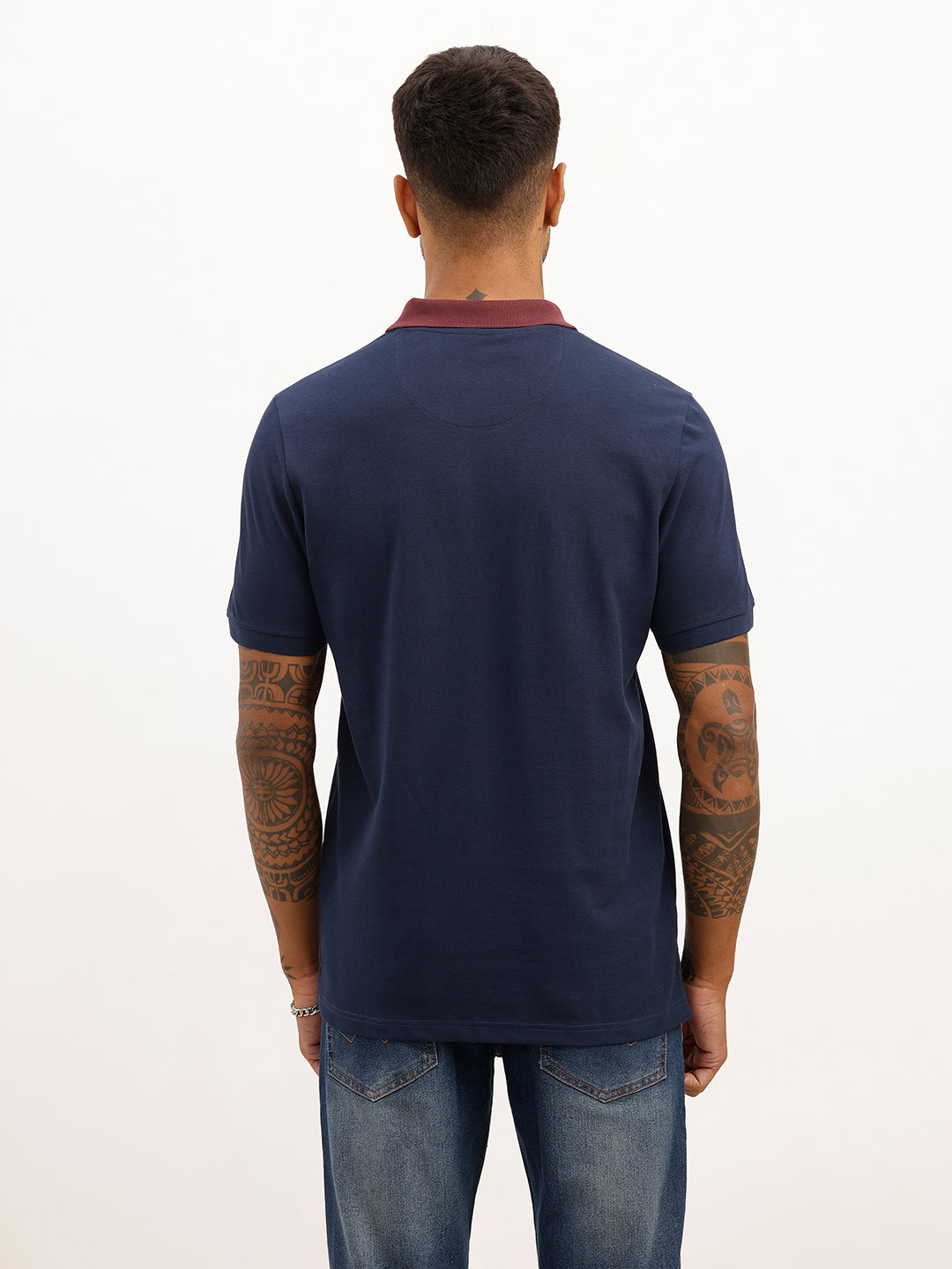 Slim Fit Contrast Collar Polo T-Shirt | Navy Blue | WPT01HSSL1284M