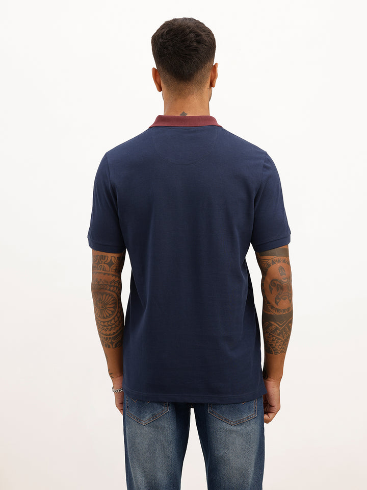 Slim Fit Contrast Collar Polo T-Shirt | Navy Blue