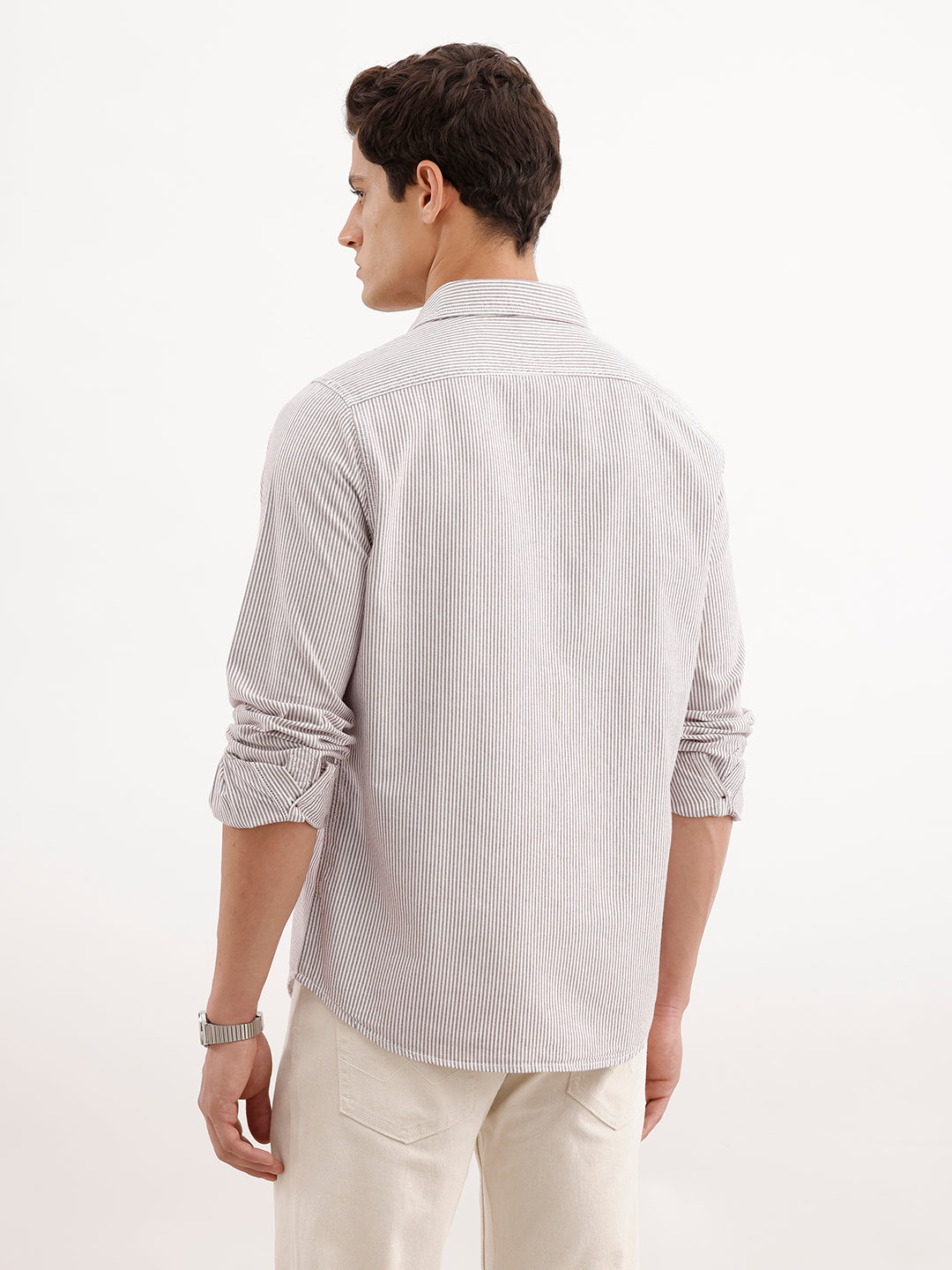 Classic Regular Fit Striped Shirt  | Brown