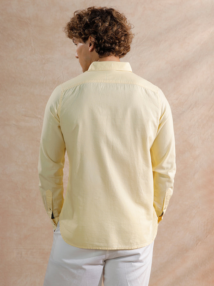 Solid Regular Fit Cotton Shirt | Yellow