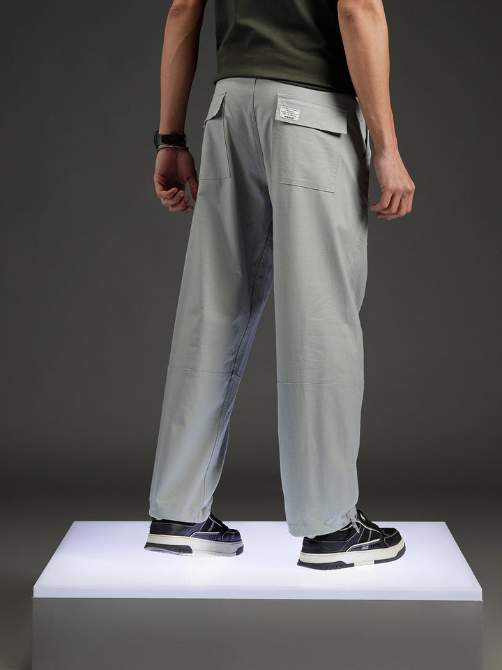Men's casual cut&sew loose fit trousers | Grey