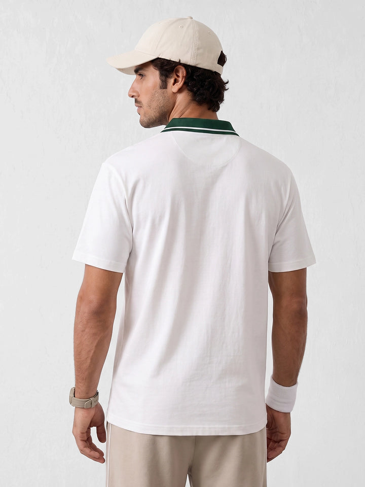 Oversized Contrast Collar Polo T-Shirt | Off White
