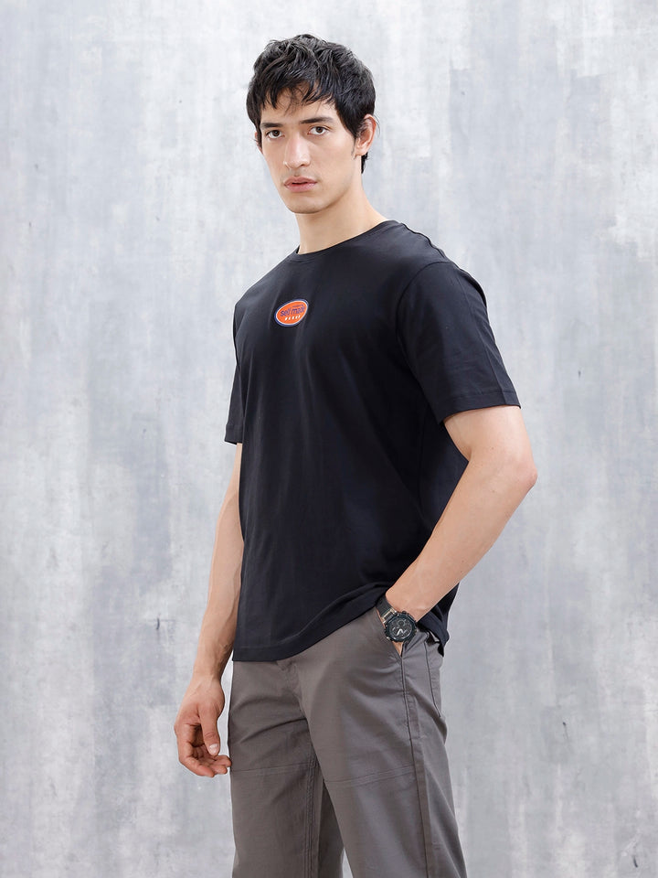 Wrogn Men's Badge Printed Graphic T-Shirt | Black