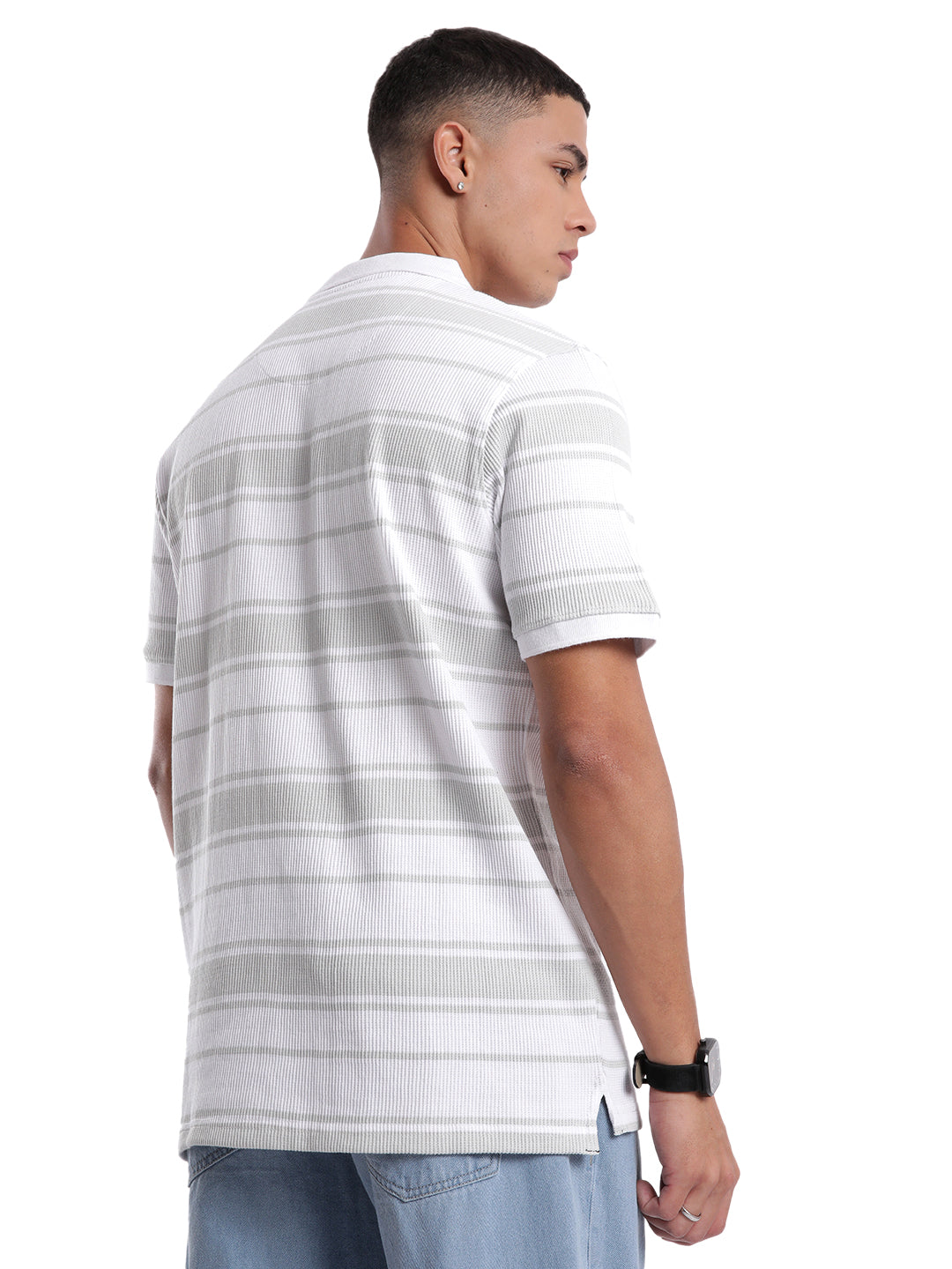 Textured White & Grey Polo T-Shirt