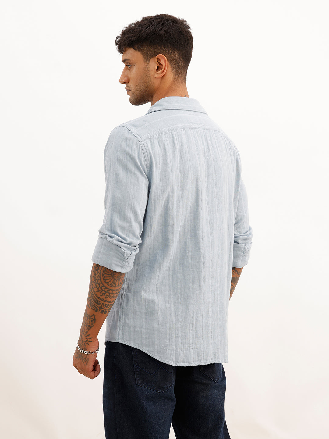 Slim Fit Textured Stripe Shirt | Blue