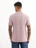 Solid Slim Fit Textured Polo T-Shirt | Pink