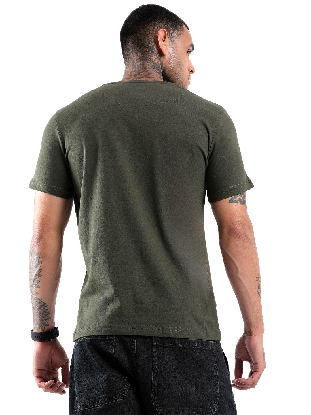 Olive Basic Logo Printed T-Shirt