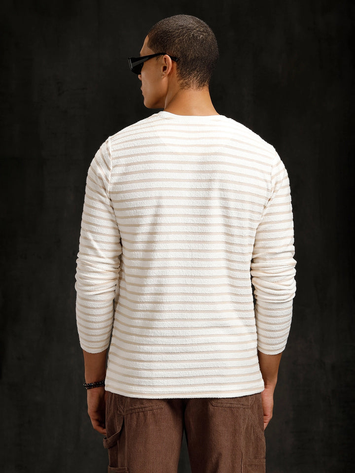 Textured Loose Knit Slim Fit T-Shirt | White