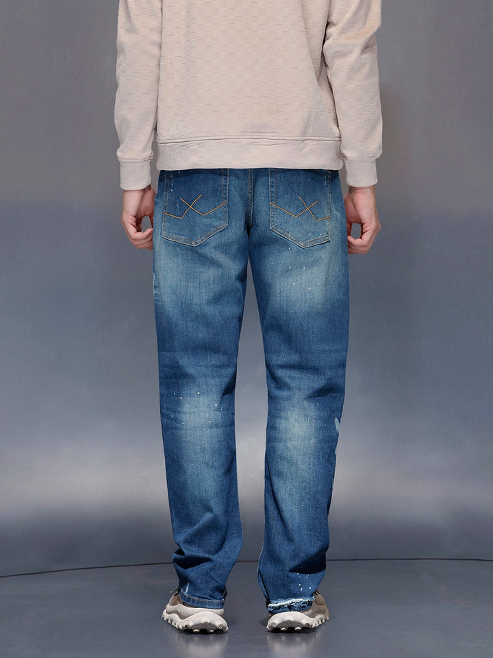 Men’s Rugged Wash Denim with Paint Splatter | Med Stone