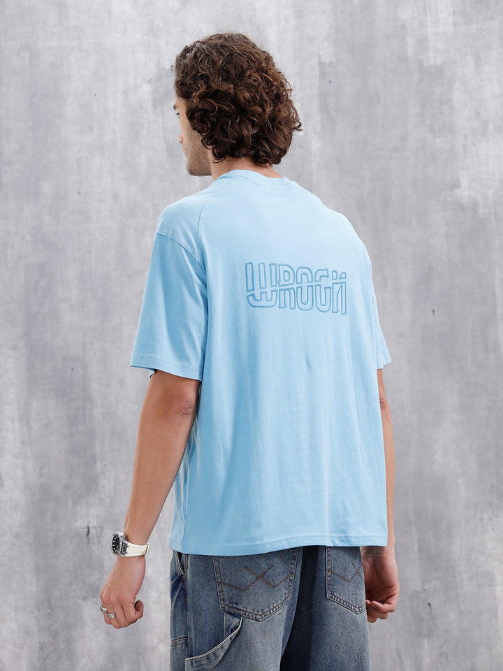 Oversized Crew Neck T-Shirt With Puff Print | Light Blue
