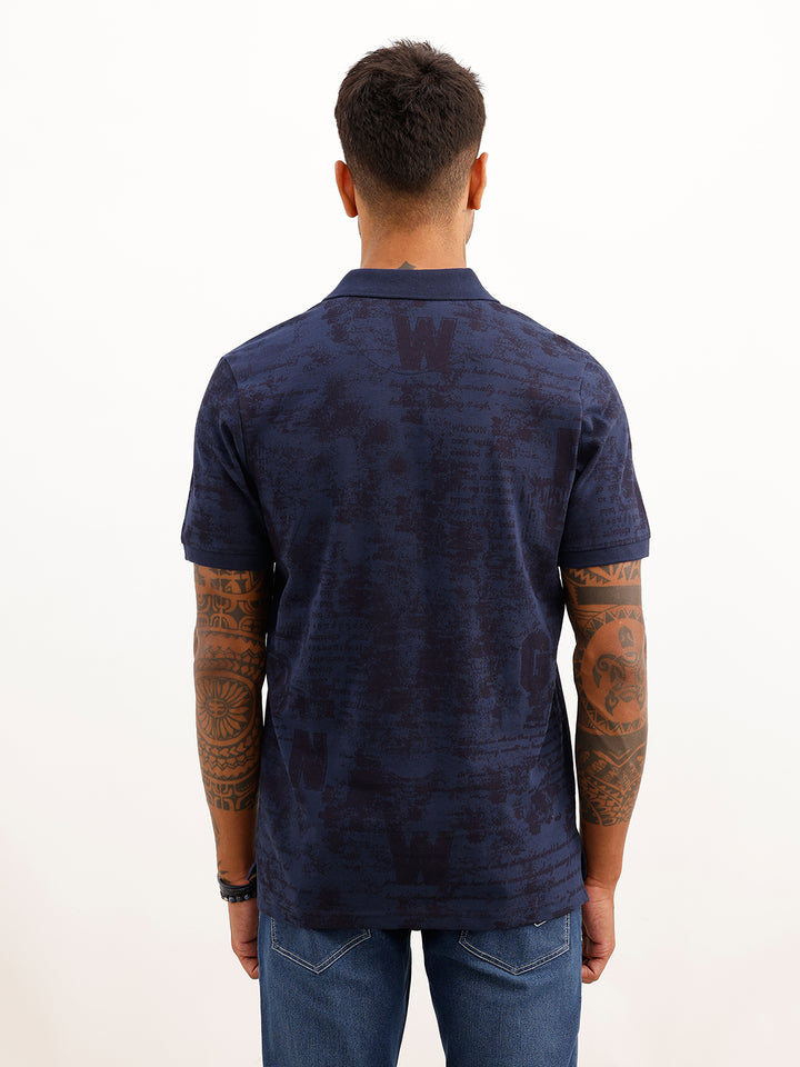 Slim Fit AOP Polo T-Shirt | Blue
